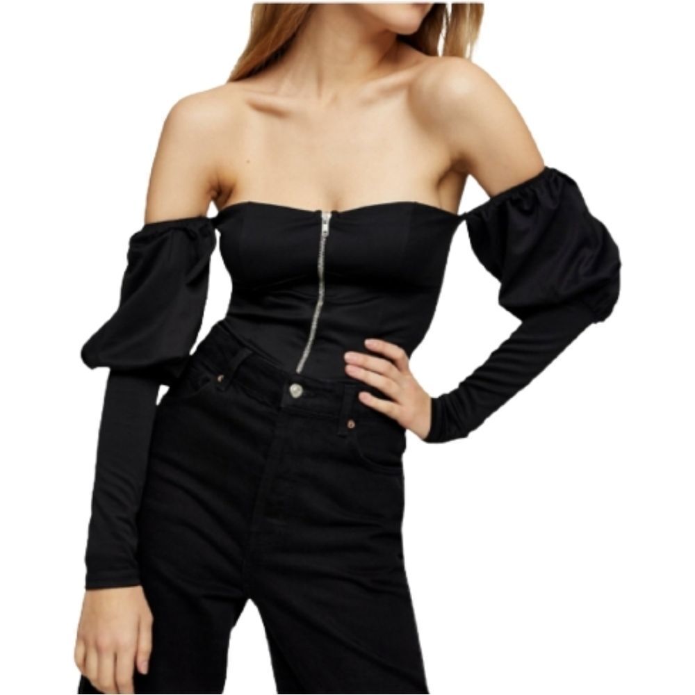 Topshop Zip Ponte Bardot Top Women's Size 6